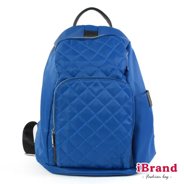 【iBrand】率性菱格紋後開式防盜尼龍後背包-M(爵士藍)