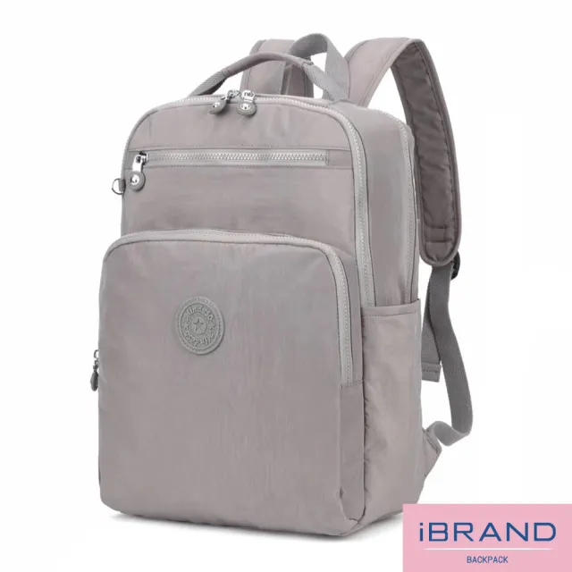 【iBrand】雙11 輕盈防潑水素色雙拉鍊尼龍後背包-大(防水包 藍色)