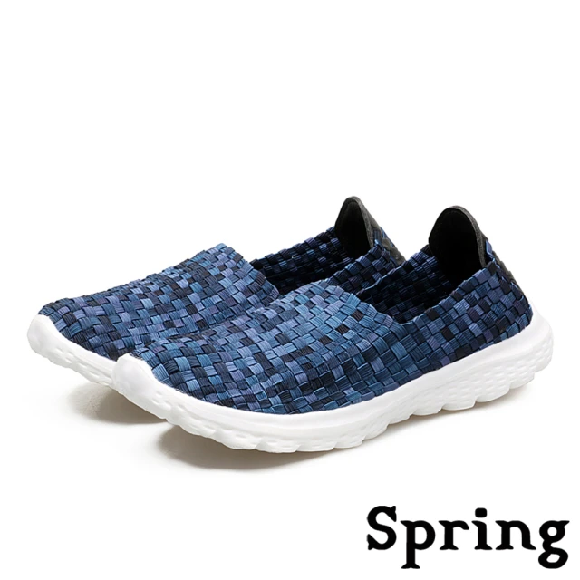 【SPRING】超輕亮繽紛彩染彈力舒適編織休閒鞋(藍)