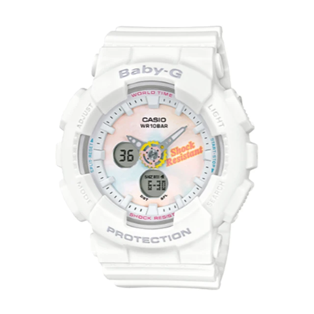 CASIO 卡西歐 BABY-G 俏皮紮染雙顯女錶 橡膠錶帶 天使白 防水100米(BA-120T-7A)