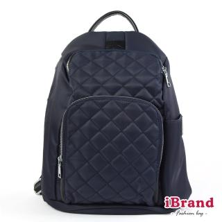 【iBrand】618 率性菱格紋後開式防盜尼龍後揹包-M(深靛藍)