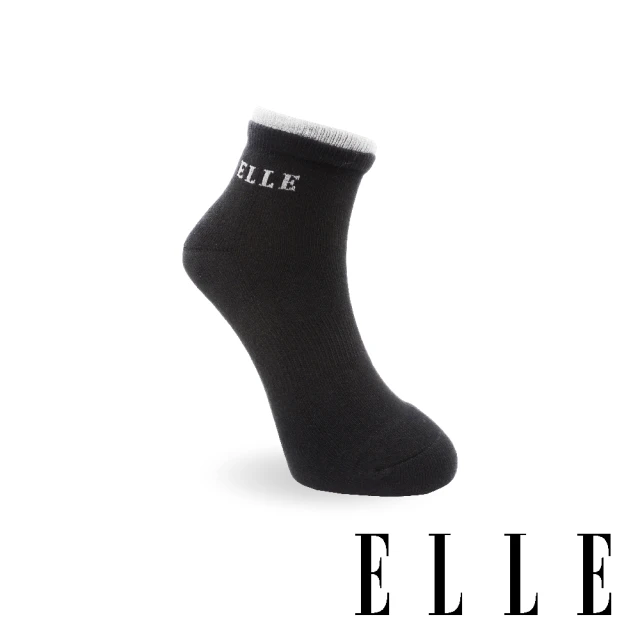 【ELLE】1/2雙層運動女襪-黑/灰(運動襪/女襪/慢跑襪)