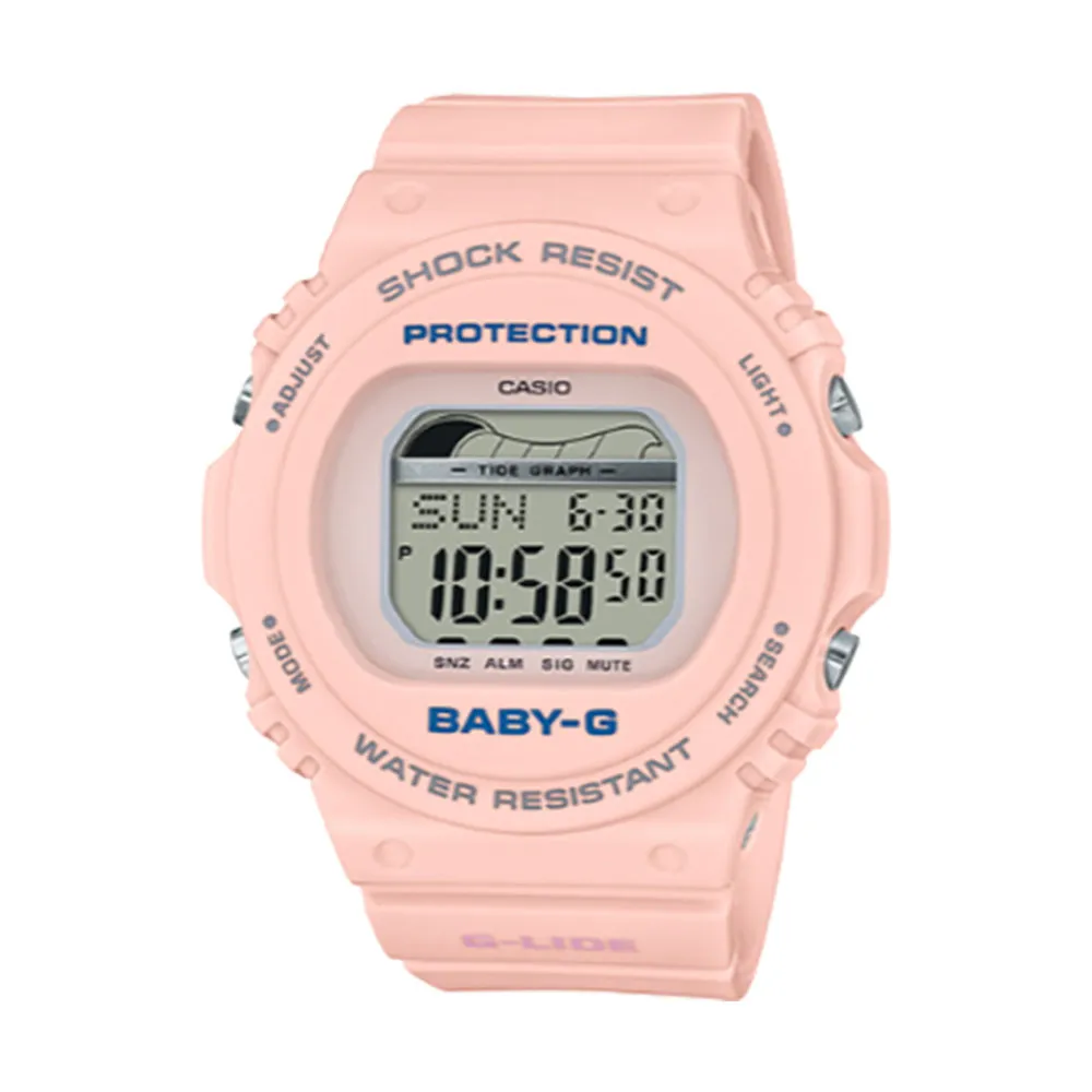 【CASIO 卡西歐】復古衝浪電子女錶 樹脂錶帶 紅鶴粉 潮汐圖 防水200米(BLX-570-4)