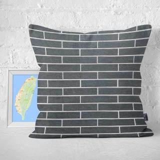 【IHERMI】黑色磚造石牆A 抱枕套 IHERMI 臺灣製 抱枕 45cm(居家生活 創意 靠枕 帆布 文青 文創 搞怪)