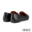 【HERLS】樂福鞋-一字金屬釦鐶尖頭平底鞋樂福鞋(黑色)