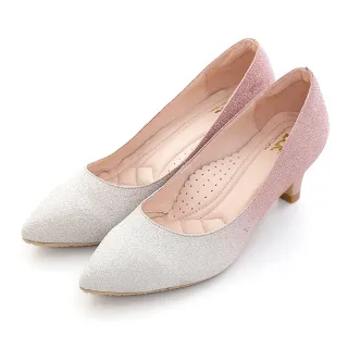 【bac】尖頭漸層閃耀布中跟鞋(粉紅)