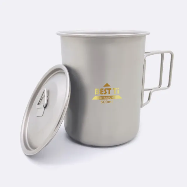 【BEST Ti】純鈦馬克杯-鈦杯-500ml-附杯蓋&收納袋
