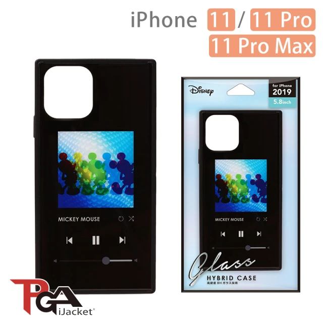 【iJacket】iPhone 11/11 Pro/11 Pro Max 迪士尼 四角氣墊 9H玻璃殼(米奇黑)