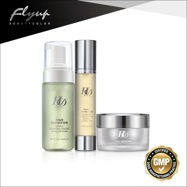 【FLY UP】HD 淨化舒緩控油潔顏組(淨白潔顏慕絲155ml+金盞花舒緩精露50ml+淨膚礦物泥膜50ml)