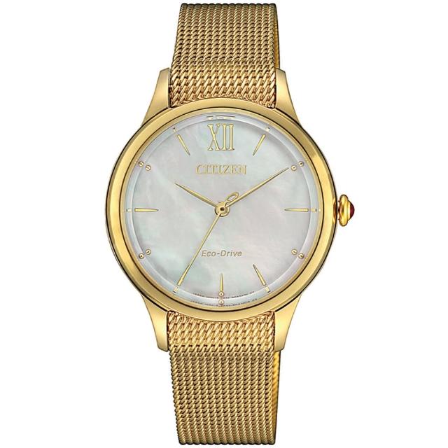 【CITIZEN 星辰】光動能 魅力光采米蘭帶女錶-金/32.5mm 母親節限定(EM0812-89D)