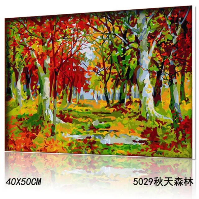 【半島良品】5029/秋天森林-DIY手繪油畫/數字油畫(掛畫 DIY 彩繪 可愛 壁畫 同樂 油畫)