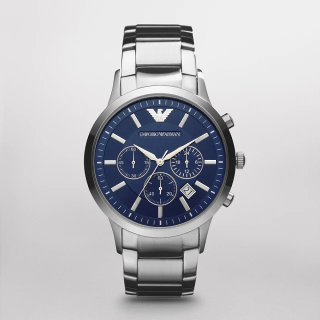 【EMPORIO ARMANI】亞曼尼/ AR2448 競速時尚腕錶/藍/43mm(AR2448)