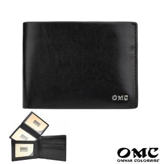 【OMC‧植鞣革】11卡3照金屬LOGO可拆上下翻牛皮短夾95413-黑色