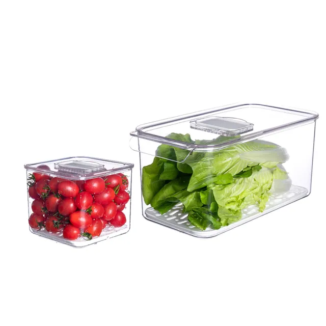 【YOUFONE】廚房冰箱透明蔬果收納瀝水保鮮盒兩件組(M+L)