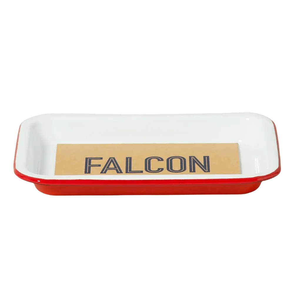 【Falcon】獵鷹琺瑯 琺瑯托盤 琺瑯盤 長方形盤 小托盤 紅白 19.5cm