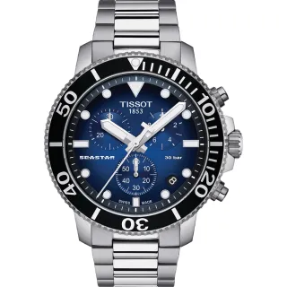 【TISSOT 天梭】水鬼 Seastar 1000 海洋之星300米潛水三眼計時錶-45mm 新年禮物(T1204171104101)