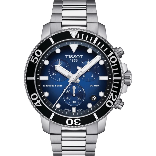 【TISSOT 天梭】水鬼 Seastar 1000 海洋之星300米潛水三眼計時手錶 開學(T1204171104101)