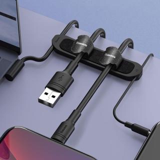 【BASEUS】倍思多線材魔鬼氈綁帶黏貼收納/雙夾集線器/理線器-附束線帶(黑色)