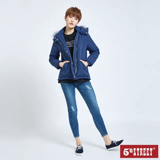 【5th STREET】女寬鬆鋪棉長袖外套-灰藍色