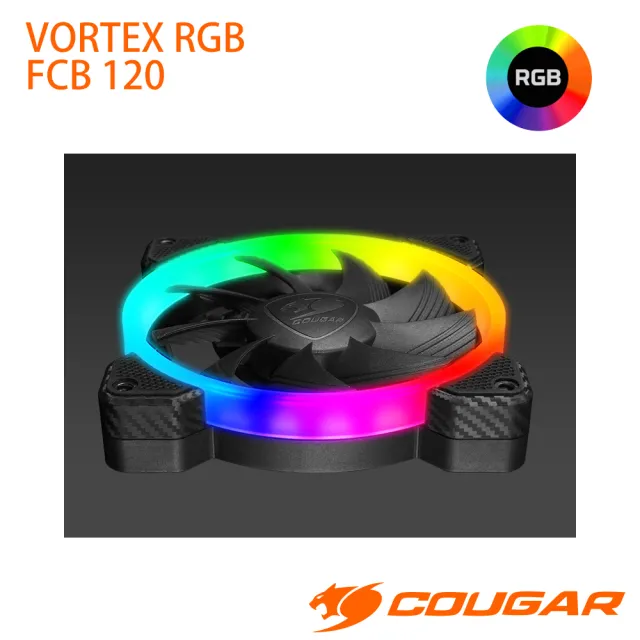 【COUGAR 美洲獅】VORTEX 三向環狀RGB FCB 120  散熱風扇(極靜音的運轉聲響/單入)