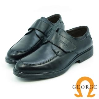 【GEORGE 喬治皮鞋】氣墊系列-牛皮圓頭寬楦魔鬼氈紳士鞋-黑色715227IX-10