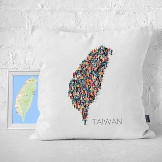 【IHERMI】人群臺灣地圖 抱枕套 IHERMI 臺灣製 抱枕 45cm(居家生活 創意 靠枕 帆布 旅遊 世界 城市)