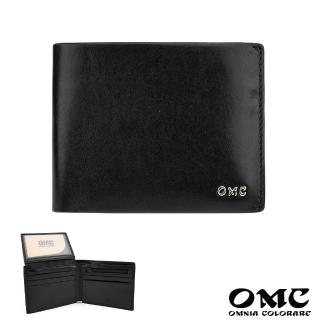 【OMC‧植鞣革】10卡1照金屬LOGO上下翻牛皮短夾95411-黑色
