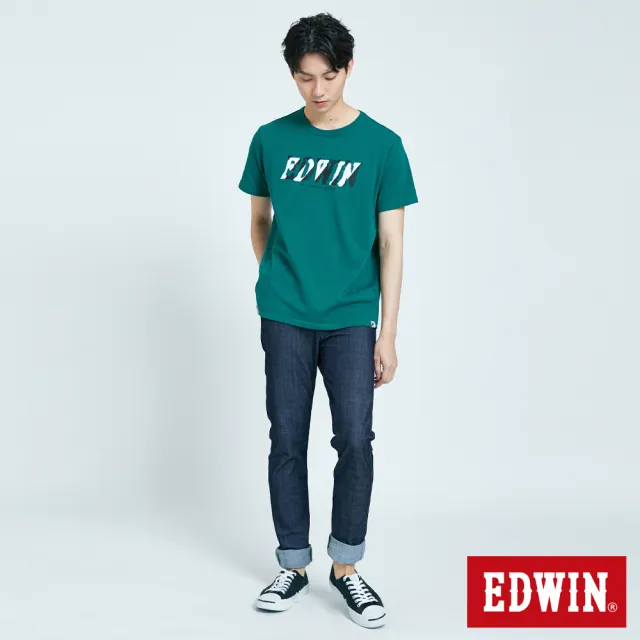 【EDWIN】男裝 EFS 錯位拼接LOGO短袖T恤(綠色)