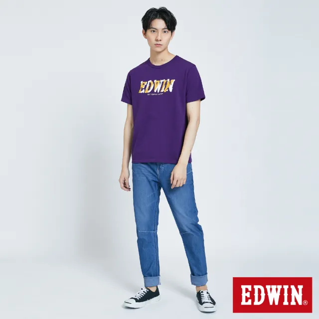 【EDWIN】男裝 EFS 錯位拼接LOGO短袖T恤(紫色)