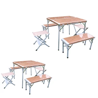【ADISI】竹風家庭休閒組合桌椅AS15043 x 2(戶外露營.折合桌.收納桌子.野外休閒桌椅)