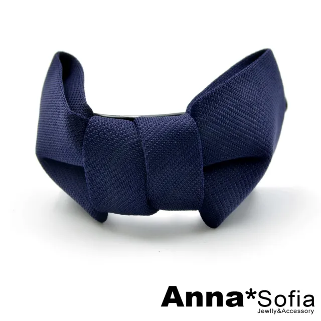 【AnnaSofia】馬尾夾圓夾髮夾髮飾-單色斜紋單層蝶結 現貨(深藍系)