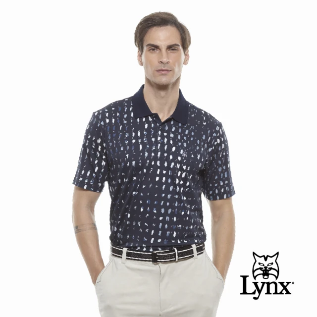 【Lynx Golf】男款歐洲進口布料潑色胸袋款短袖POLO衫/高爾夫球衫(深藍色)