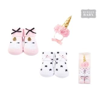 【Luvable Friends 甜蜜寶貝】嬰兒襪/寶寶襪/初生襪+生日帽禮盒組 共三入 白底黑星(LF58265)
