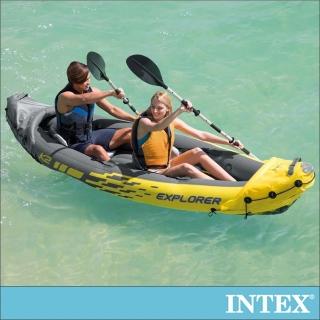 【INTEX】探險家K2-雙人運動獨木舟/橡皮艇(附雙漿+手壓幫浦 68307)