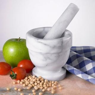 Creative Home 天然白色大理石香料碗/杵臼碗/搗藥碗/研磨碗/研磨器