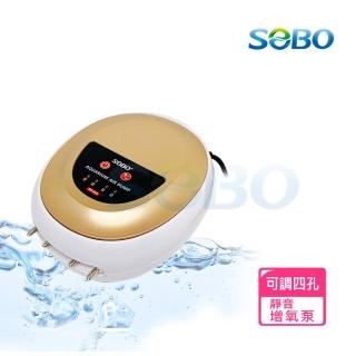 【SOBO 松寶】靜音智慧增氧泵-按鍵式可調四孔-新型第二代+風管x4+氣泡石x4(4孔x3.5L/Min 雙重隔音設計)