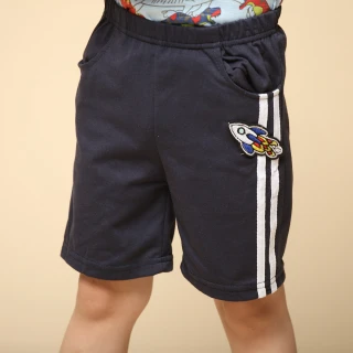 【Azio Kids 美國派】男童 短褲 火箭貼布側車線運動短褲(藍)