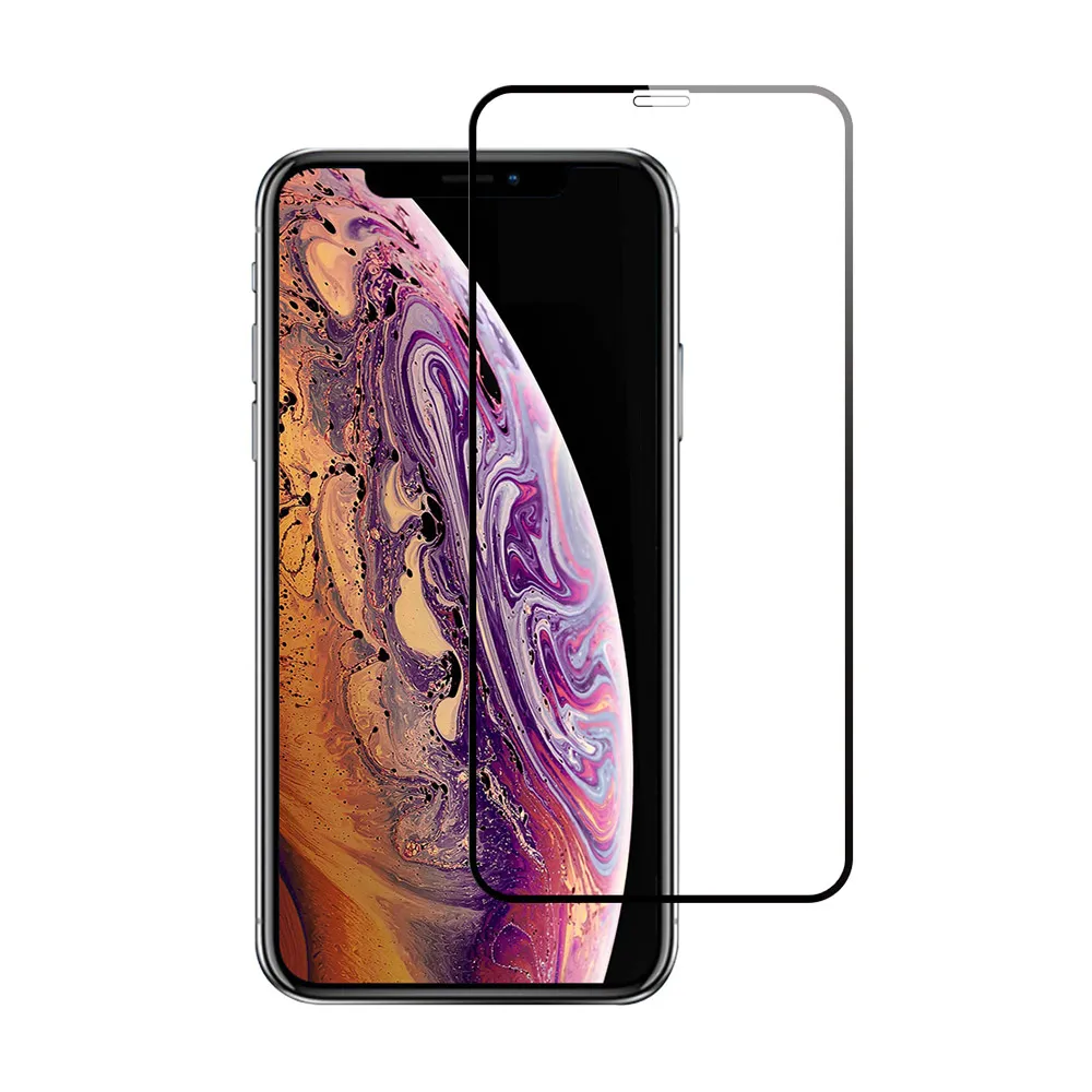 iPhone XSMax 保護貼手機滿版9H鋼化玻璃絲印全膠膜(3入 XSMax鋼化膜 XSMax保護貼)