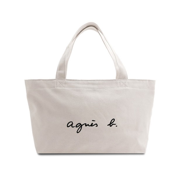 【agnes b.】agnes b. Voyage 帆布 logo 小型托特包 白