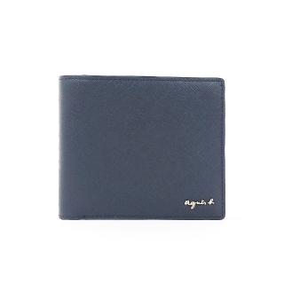 【agnes b.】Voyage 防刮皮革零錢格短夾 深藍