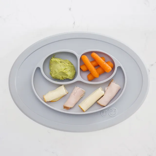 【美國ezpz】mini mat迷你餐盤+餐墊：星塵灰(FDA認證矽膠、防掀倒寶寶餐具)