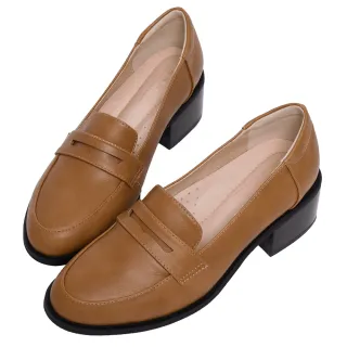 【Ann’S】學院提案-質感素面粗跟樂福鞋5cm(棕)