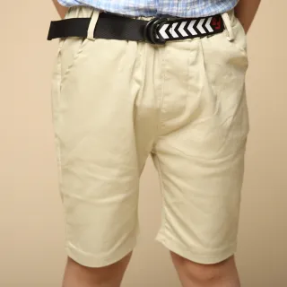 【Azio Kids 美國派】男童 短褲 雙環造型皮帶休閒短褲(卡其)