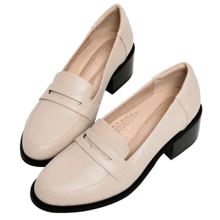 【Ann’S】學院提案-質感素面粗跟樂福鞋5cm(米白)