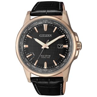 【CITIZEN 星辰】光動能 限量款世界經緯時尚男錶-黑x玫瑰金/41mm(BX1008-12E)