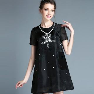 【A’bella 艾貝菈】重工海星白色釘珠歐根紗短洋裝(兩色/中大尺碼/S-5XL)