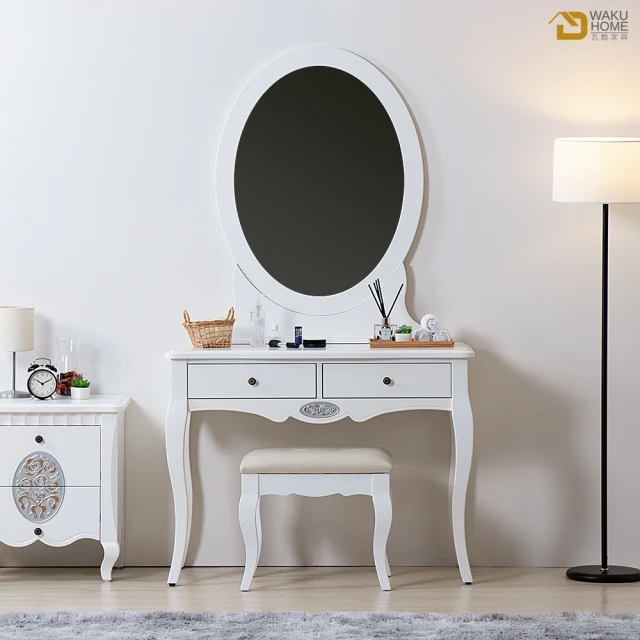 【WAKUHOME 瓦酷家具】新古典 潔白3.3尺化妝台 B001-0108(含椅)