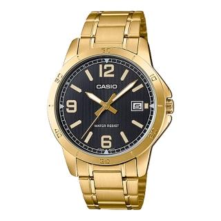 【CASIO 卡西歐】指標錶 金面 礦物玻璃鏡面 不鏽鋼錶帶 生活防水(MTP-V004G-1B)
