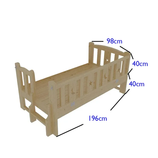 【HA Baby】松木實木拼接床 標準單人 長196寬100高40 三面有梯款(延伸床、床邊床、嬰兒床、兒童床   B s)
