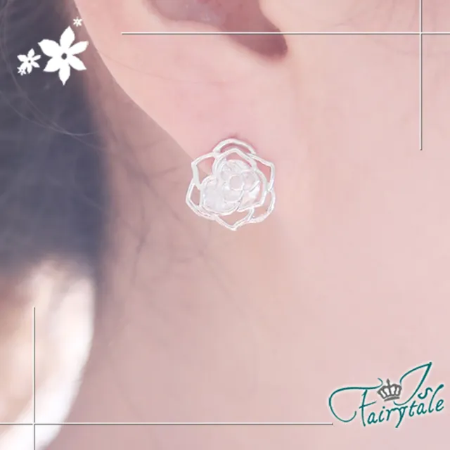 【伊飾童話】韓風薔薇＊鋯石S925銀針貼耳耳環